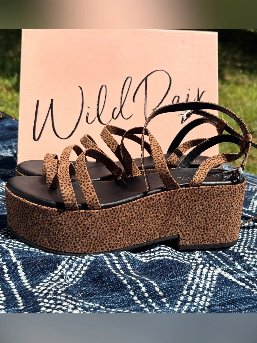 Wild Pair Dottye Women's Brown Leopard Print Platform Strappy Sandals, Size 10